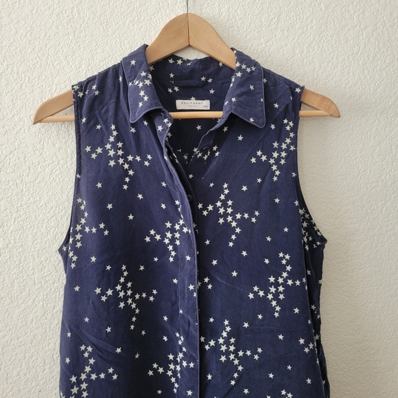 Equipment 100% Silk Stars Print Romper M Navy - Picture 4 of 13